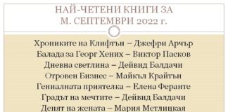 НАЙ-ЧЕТЕНИ КНИГИ ЗА М.СЕПТЕМВРИ