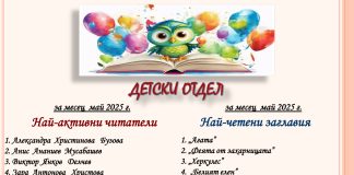 Най-активни читатели и най-четени книги в детски отдел за месец май